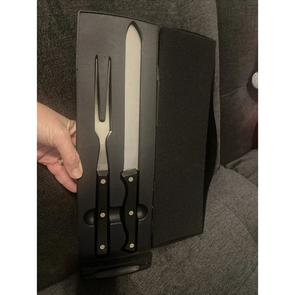 Pampered Chef CARVING‎ SET w/Case that Sharpens/Hones Stainless Steel #1041